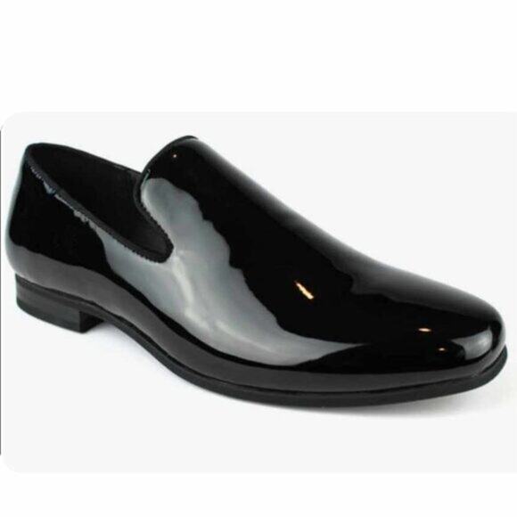 BP BLACK PATENT FAUX LEATHER LOAFERS MENS SIZE 7.5 NWOB - Picture 1 of 16